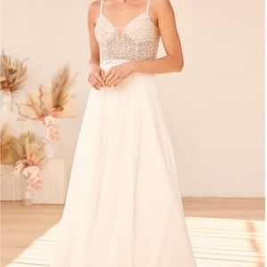 Lulus true love white beaded rhinestone maxi dress